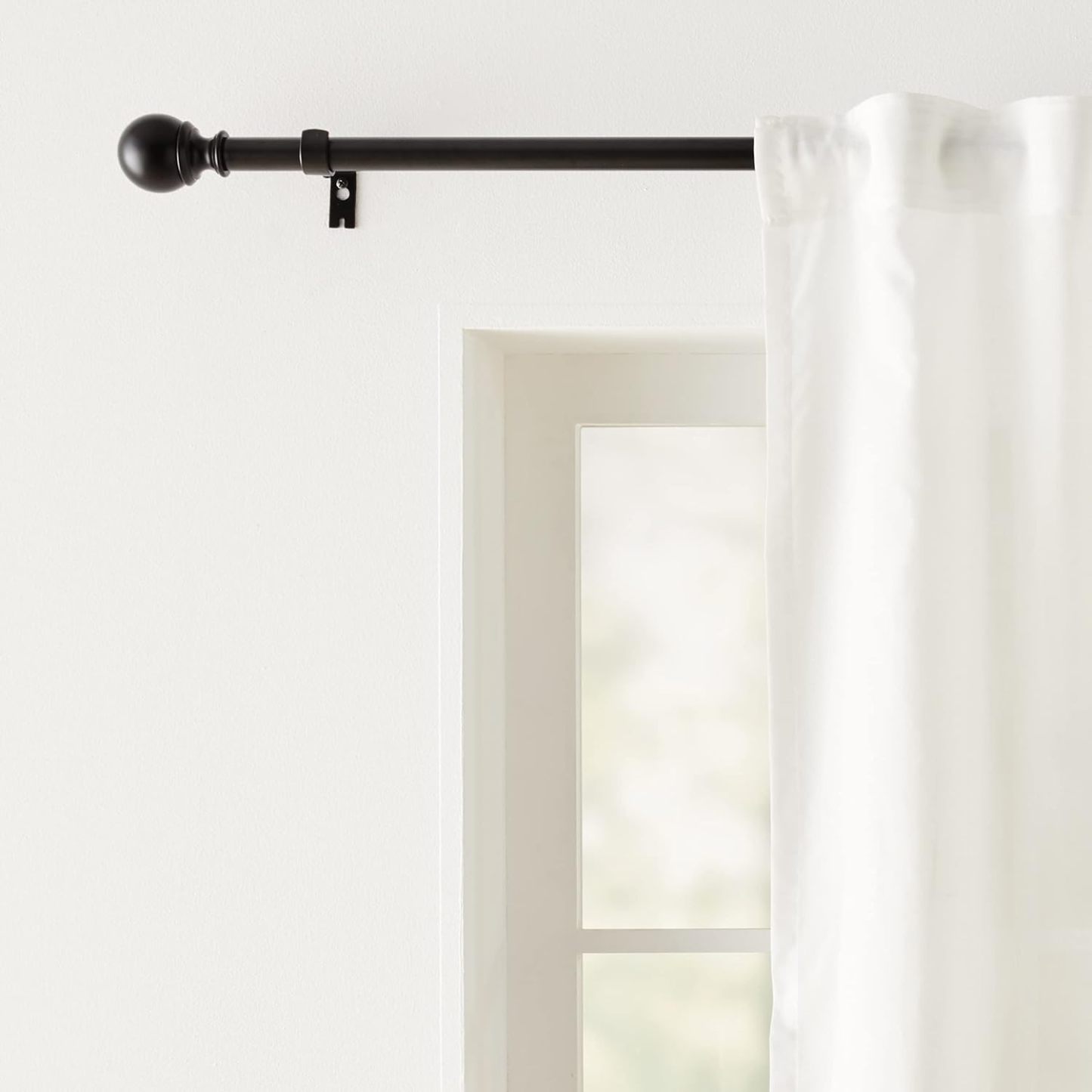 2.5cm Curtain Rod with Round Finials - 1-Pack, 183cm -366cm, Black