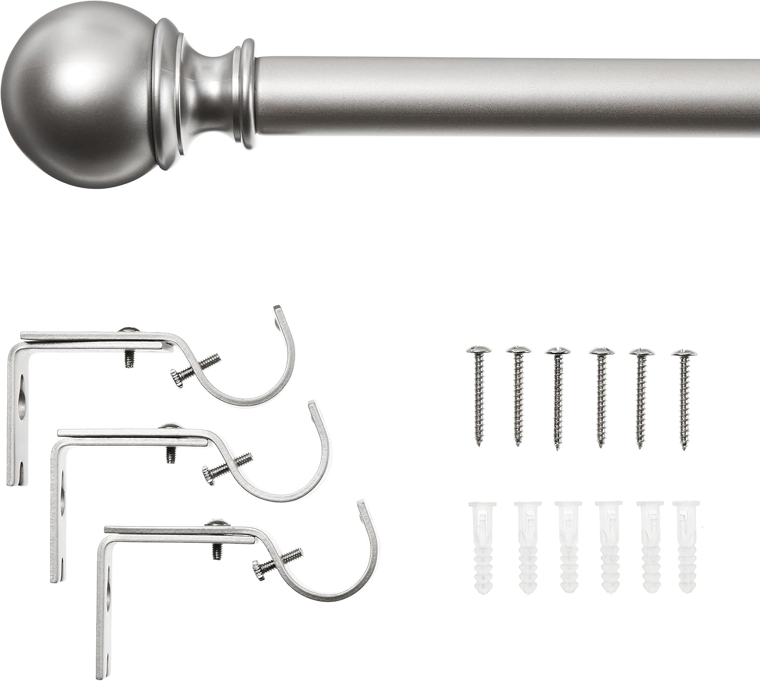 2.5cm Curtain Rod with Round Finials - 1-Pack, 183cm -366cm, Black