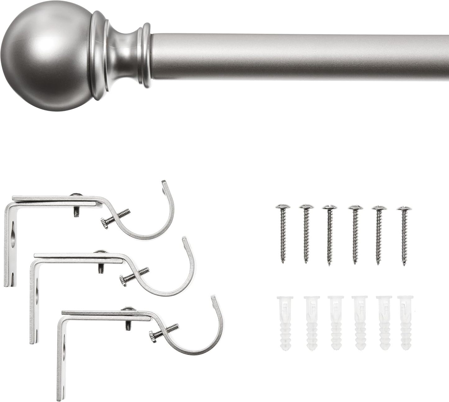 2.5cm Curtain Rod with Round Finials - 1-Pack, 183cm -366cm, Black