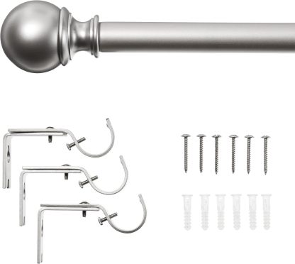 2.5cm Curtain Rod with Round Finials - 1-Pack, 183cm -366cm, Black