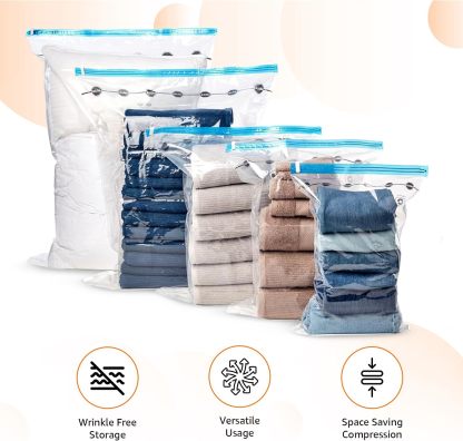 Vacuum Compression Space Saving Storage Bags with Hand Pump, Jumbo, Pack of 6, Clear