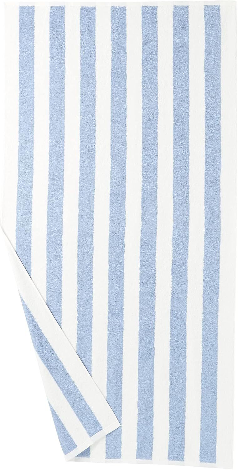 100% Cotton Terry Absorbent Cabana Stripe Pool & Beach Towel, Soft & Large, 2-Pack, Navy Blue, 30 in x 60 in