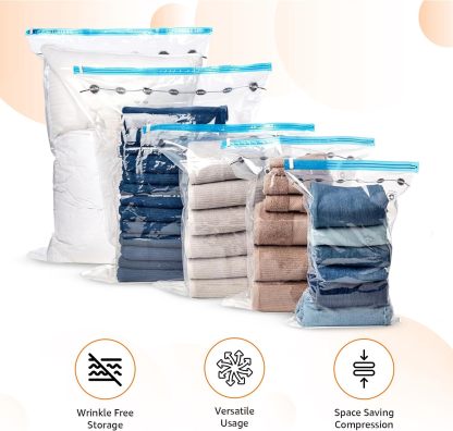 Vacuum Compression Space Saving Storage Bags with Hand Pump, Jumbo, Pack of 6, Clear
