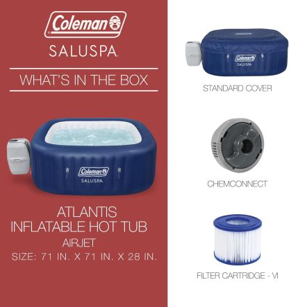 Coleman SaluSpa AirJet Inflatable Hot Tub Square Portable Outdoor Spa（4 to 6 Person）