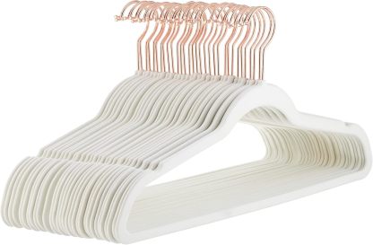 Velvet, Non-Slip Suit Clothes Hangers, Ivory/Rose Gold - Pack of 30