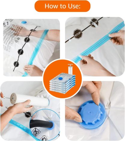 Vacuum Compression Space Saving Storage Bags with Hand Pump, Jumbo, Pack of 6, Clear
