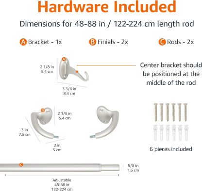 Adjustable Room Darkening Blackout Curtain Rod, 48" to 88", Nickel