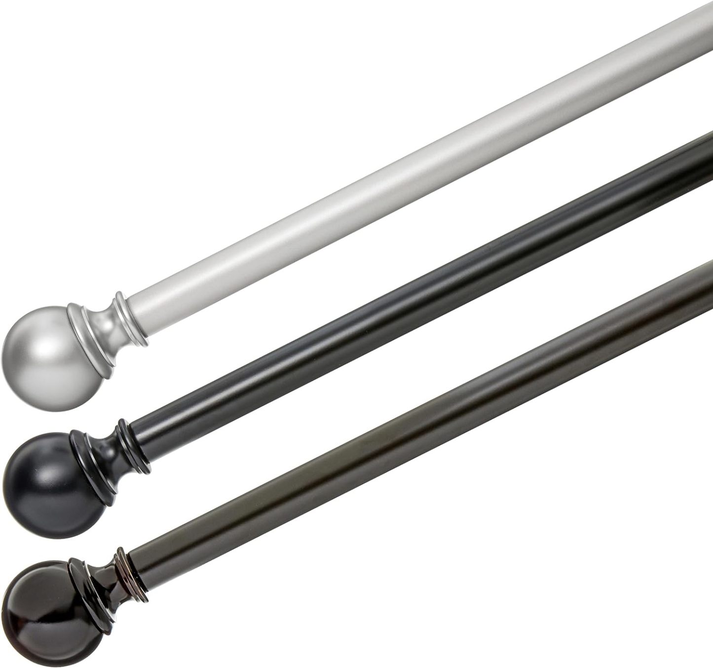 2.5cm Curtain Rod with Round Finials - 1-Pack, 183cm -366cm, Black