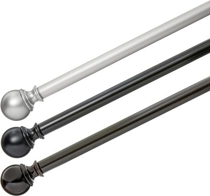 2.5cm Curtain Rod with Round Finials - 1-Pack, 183cm -366cm, Black
