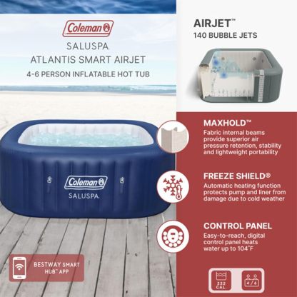 Coleman SaluSpa AirJet Inflatable Hot Tub Square Portable Outdoor Spa（4 to 6 Person）