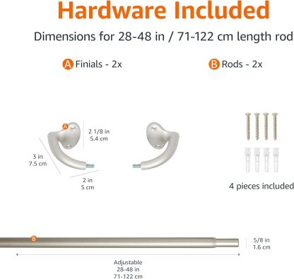 Adjustable Room Darkening Blackout Curtain Rod, 48" to 88", Nickel