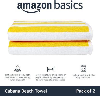 100% Cotton Terry Absorbent Cabana Stripe Pool & Beach Towel, Soft & Large, 2-Pack, Navy Blue, 30 in x 60 in