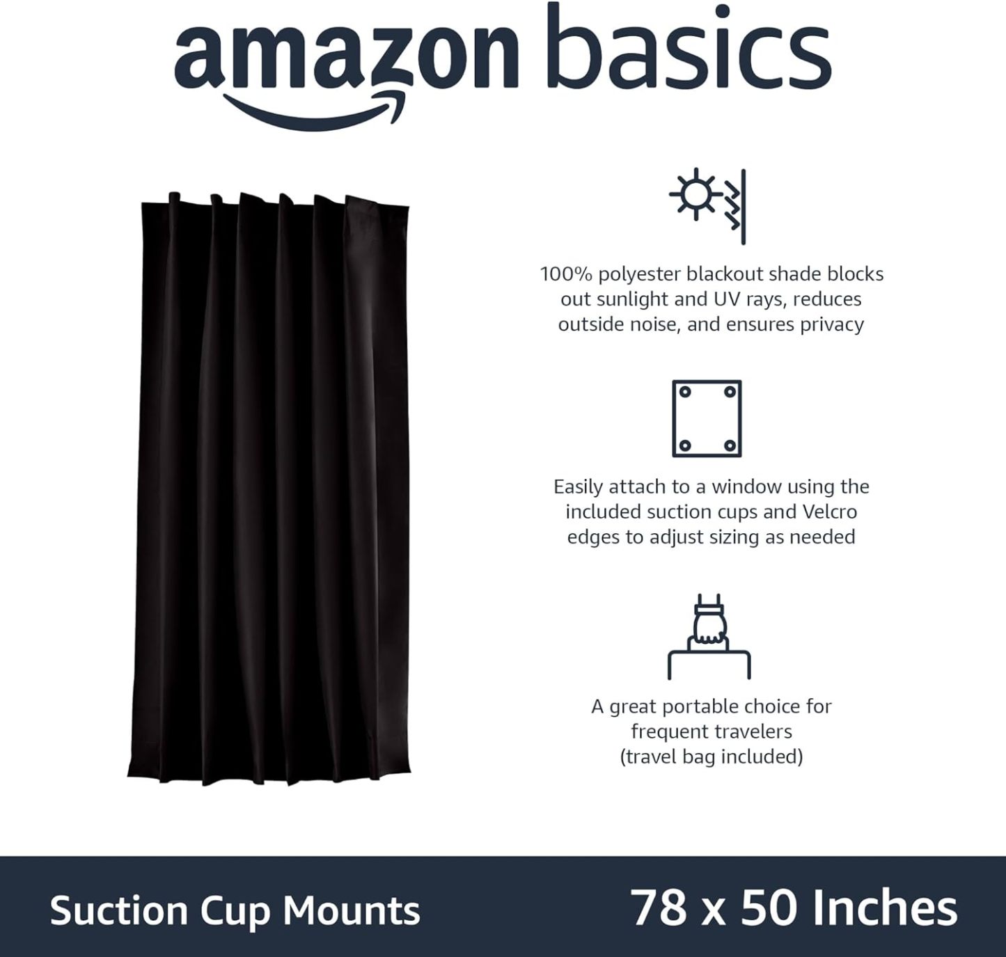 Portable Window Blackout Shades with Suction Cups, Moon and Stars Design, 78 x 50 Inch, 1 Pack