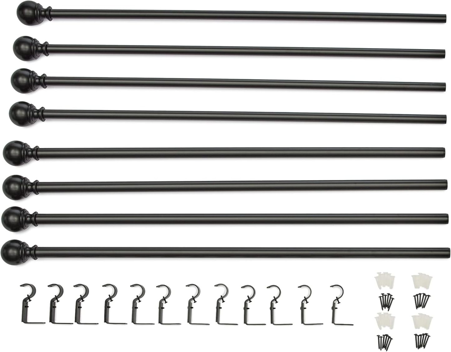 2.5cm Curtain Rod with Round Finials - 1-Pack, 183cm -366cm, Black