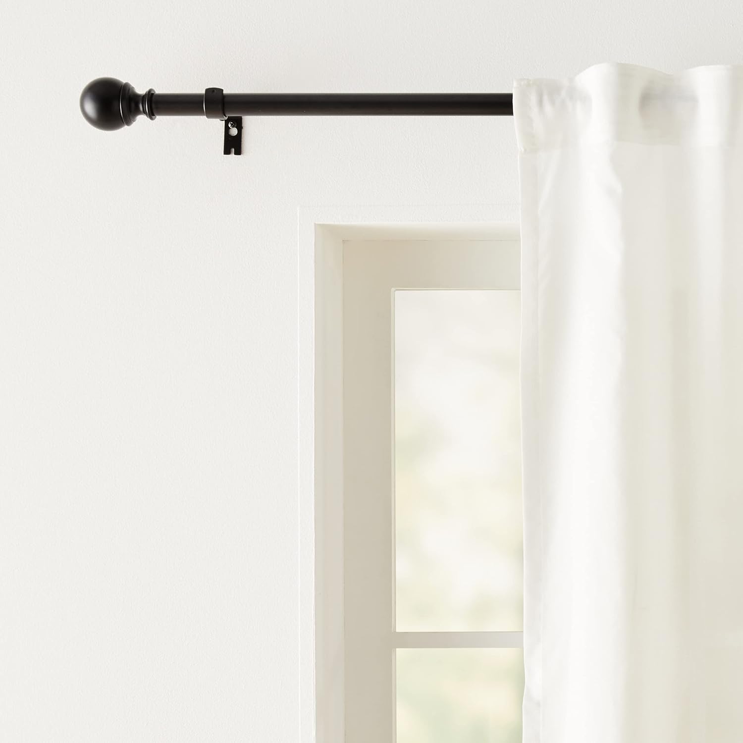 2.5cm Curtain Rod with Round Finials - 1-Pack, 183cm -366cm, Black