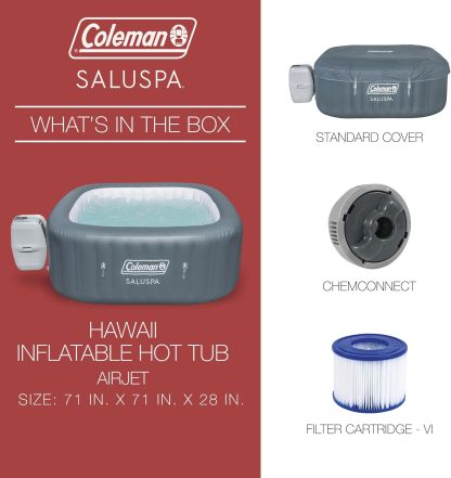 Coleman SaluSpa AirJet Inflatable Hot Tub Square Portable Outdoor Spa（4 to 6 Person）