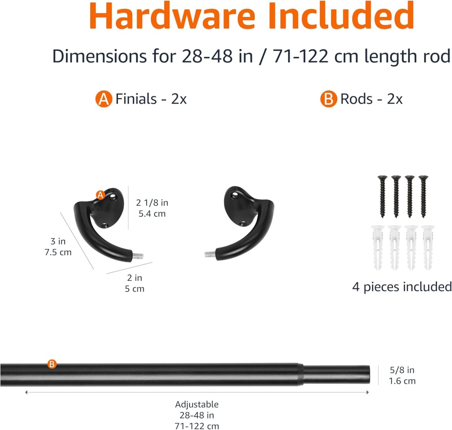 Adjustable Room Darkening Blackout Curtain Rod, 48" to 88", Nickel