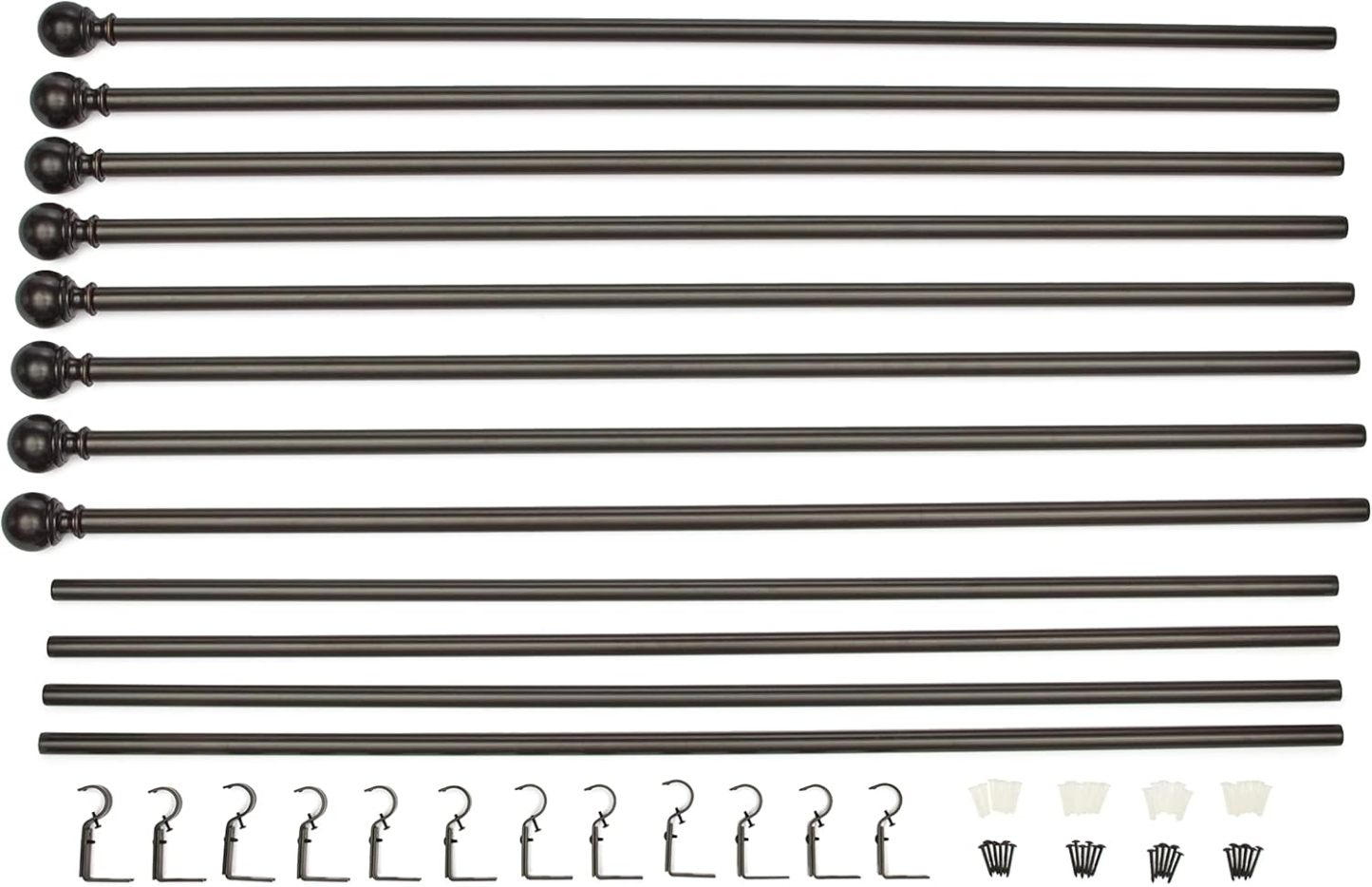 2.5cm Curtain Rod with Round Finials - 1-Pack, 183cm -366cm, Black