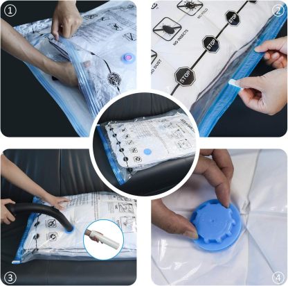 Vacuum Compression Space Saving Storage Bags with Hand Pump, Jumbo, Pack of 6, Clear