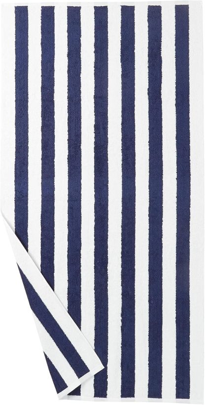 100% Cotton Terry Absorbent Cabana Stripe Pool & Beach Towel, Soft & Large, 2-Pack, Navy Blue, 30 in x 60 in