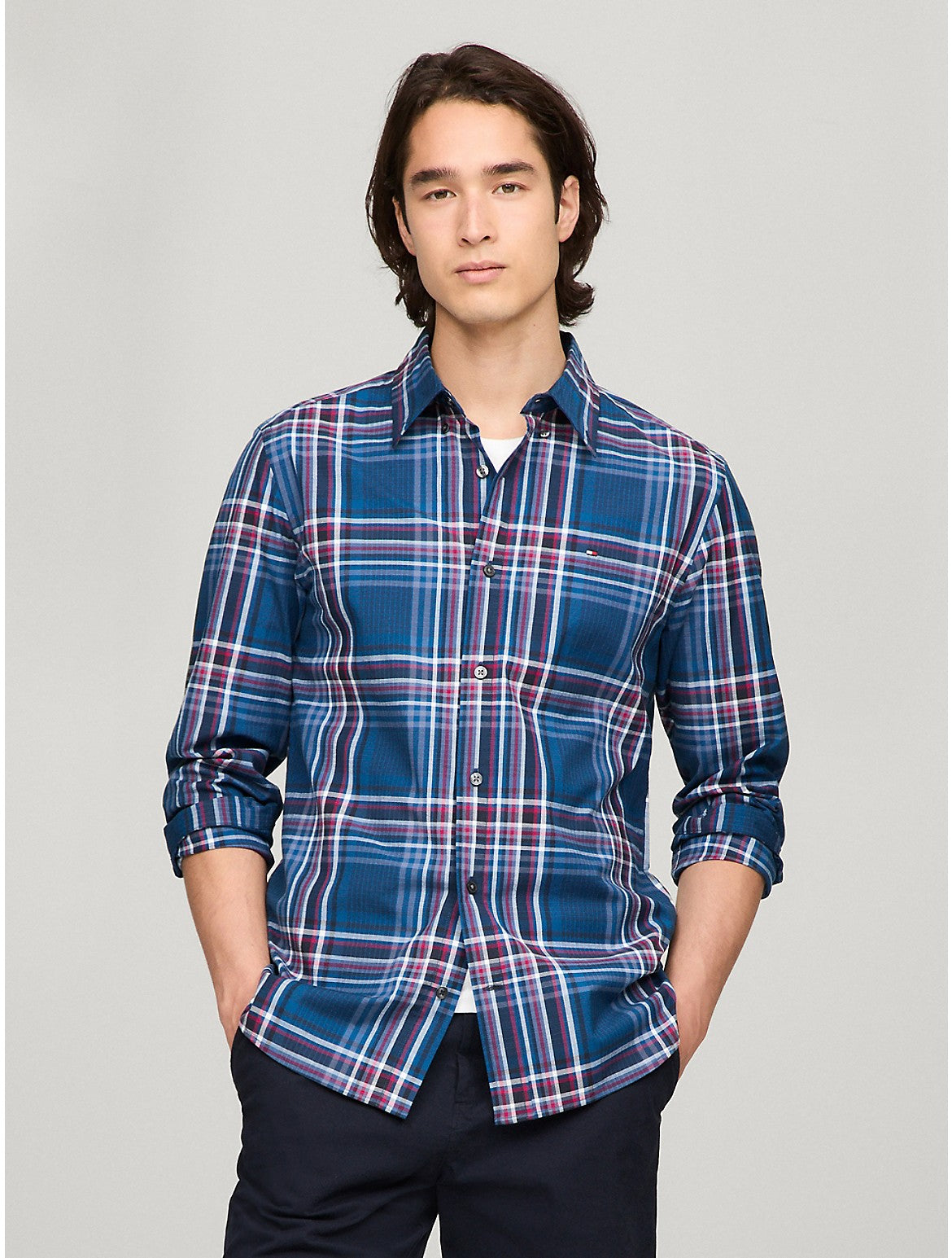 Tothtmmy Hilfigthter Men's THFlex Plaid Regular Fit Poplin Shirt