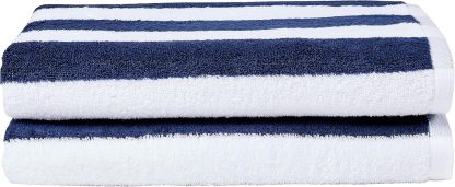 100% Cotton Terry Absorbent Cabana Stripe Pool & Beach Towel, Soft & Large, 2-Pack, Navy Blue, 30 in x 60 in