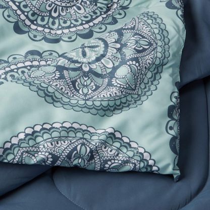 10-Piece Comforter Bedding Set, Full / Queen, Sea Foam Medallion, Microfiber, Ultra-Soft