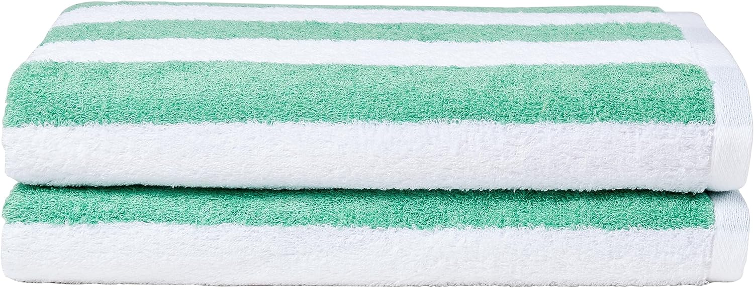 100% Cotton Terry Absorbent Cabana Stripe Pool & Beach Towel, Soft & Large, 2-Pack, Navy Blue, 30 in x 60 in