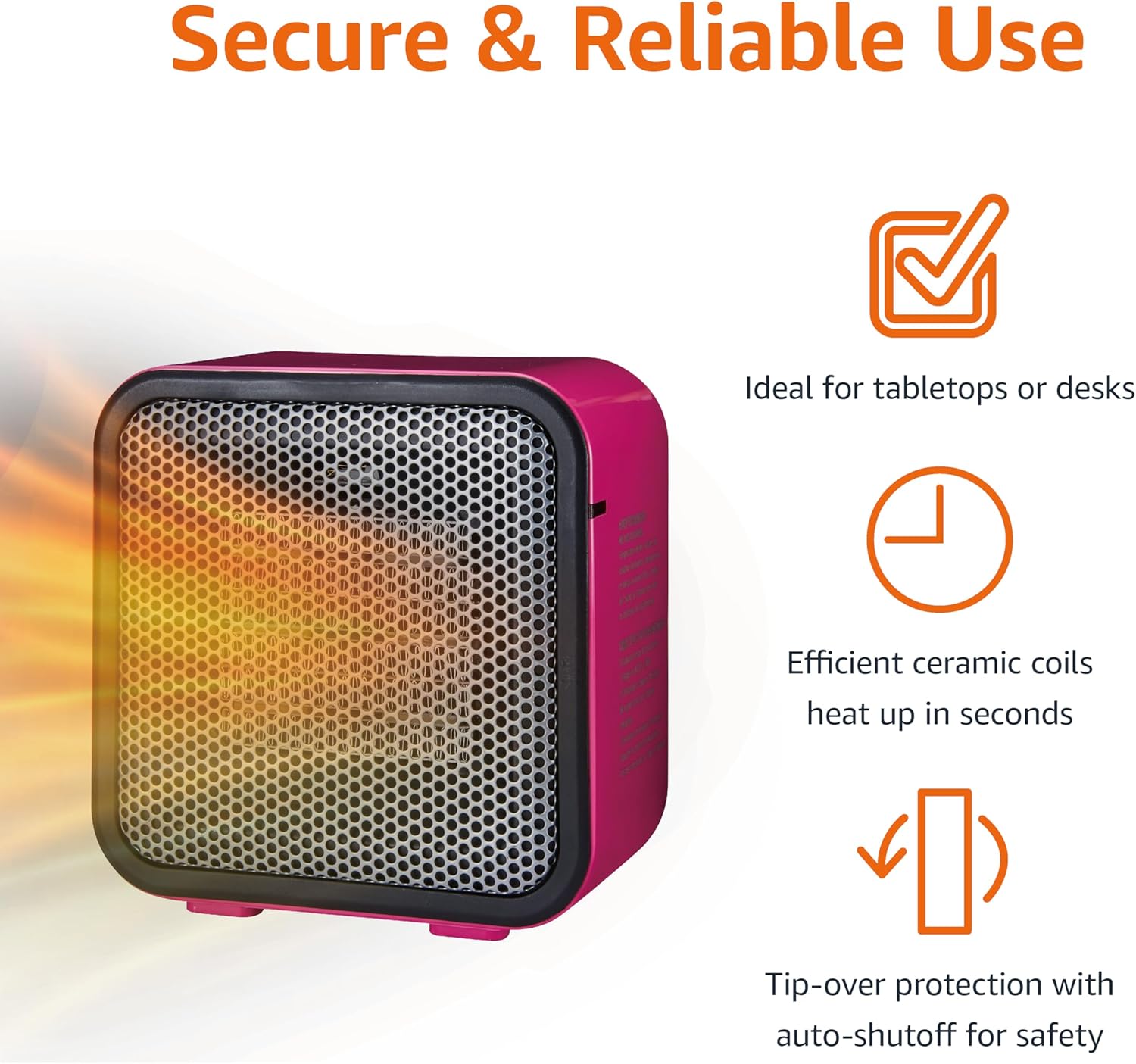 Ceramic Space Heater, Mini Heater for Office Desk, Portable Tent Heater for Camping (Indoor Use), With Tip-Over Protection, Lightweight (1.4 LBS), Pink, 5.8"D x 3.4"W x 6"H