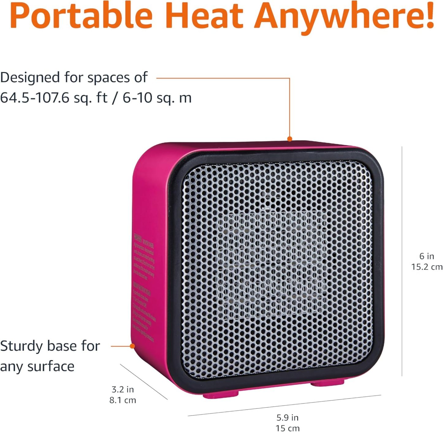 Ceramic Space Heater, Mini Heater for Office Desk, Portable Tent Heater for Camping (Indoor Use), With Tip-Over Protection, Lightweight (1.4 LBS), Pink, 5.8"D x 3.4"W x 6"H