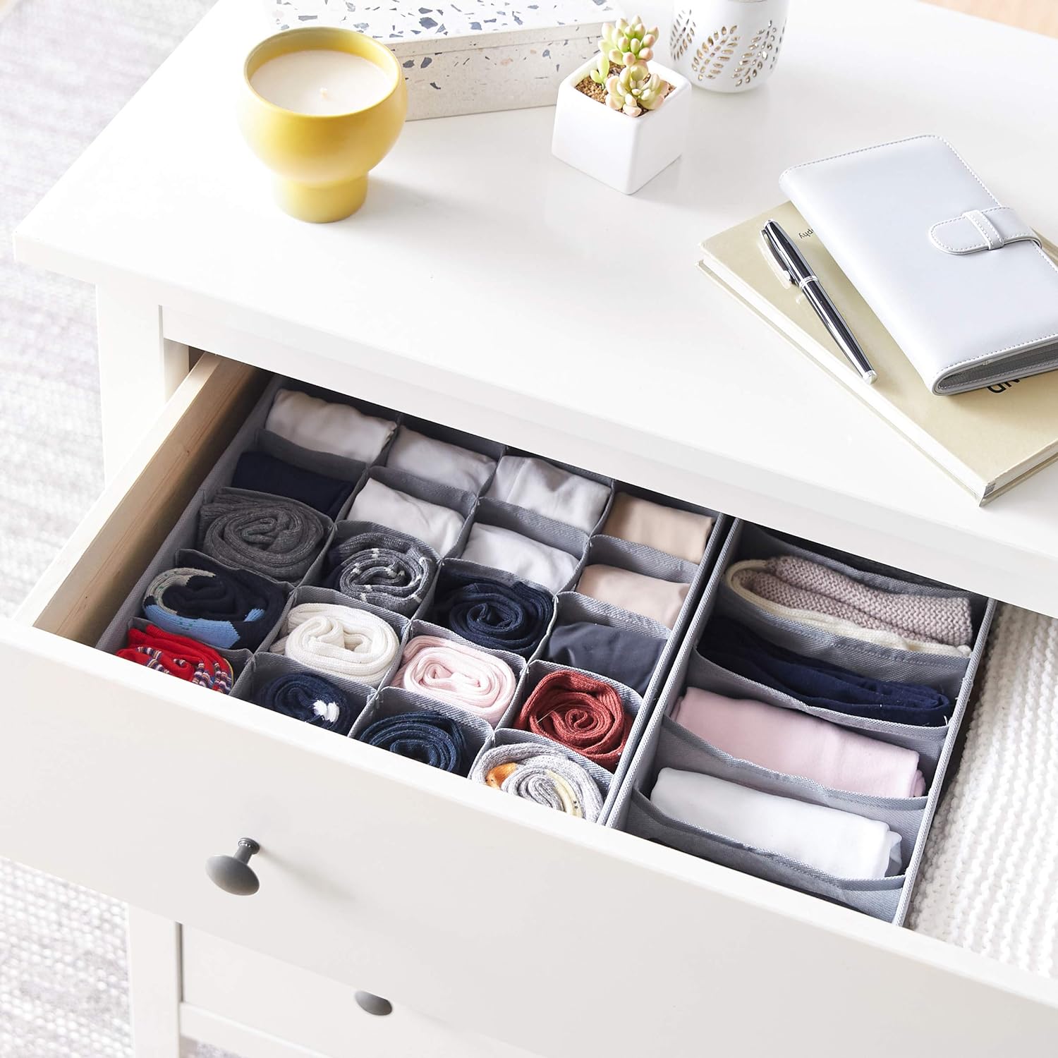 Underwear Dresser Drawer Organizers, Pack of 2, Gray