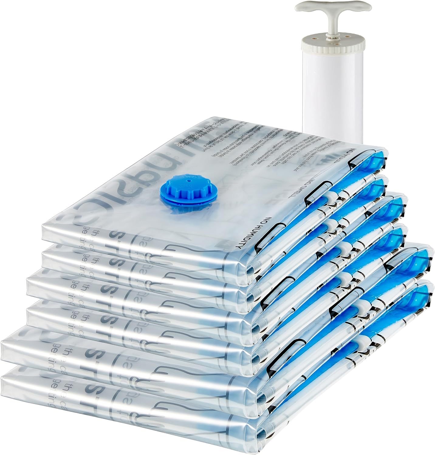 Vacuum Compression Space Saving Storage Bags with Hand Pump, Jumbo, Pack of 6, Clear