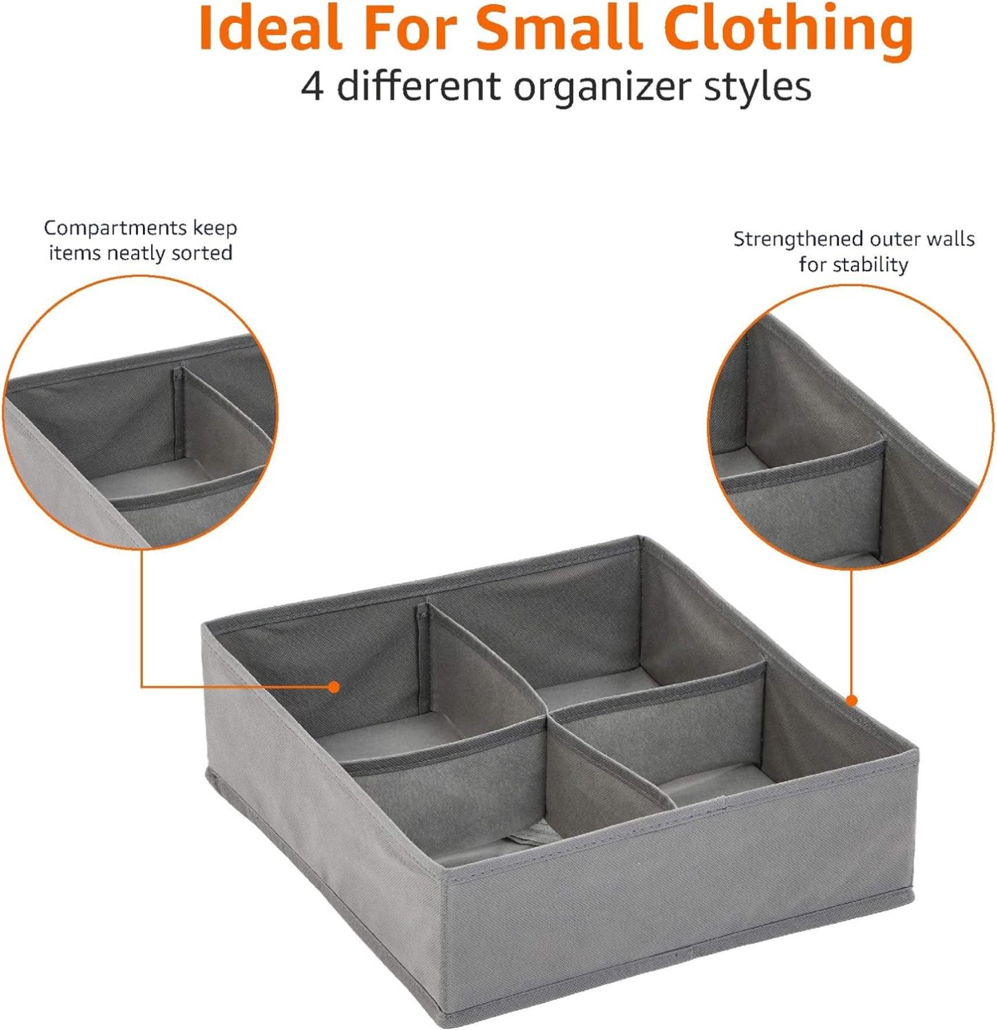 Underwear Dresser Drawer Organizers, Pack of 2, Gray