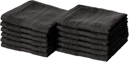 Fade-Resistant Cotton Washcloth - 12-Pack, Black