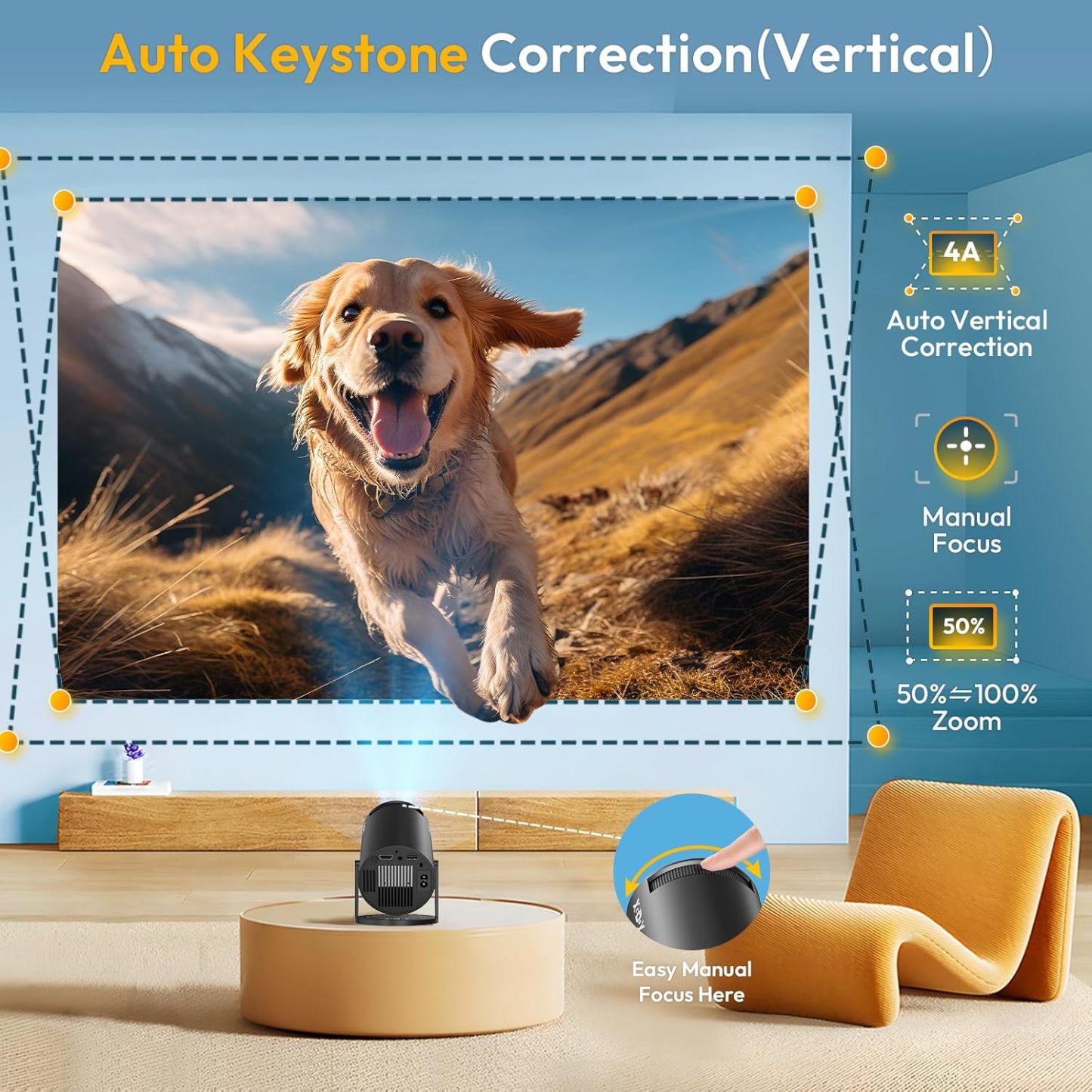 [2025 Upgraded & Android 11.0] Mini Projector Native 720P HD, Supports 4K 1080P, XGODY Gimbal 3 Portable Projector 12000 Lumen, WiFi 6, Bluetooth, Auto Keystone, Video Projector for Home Cinema
