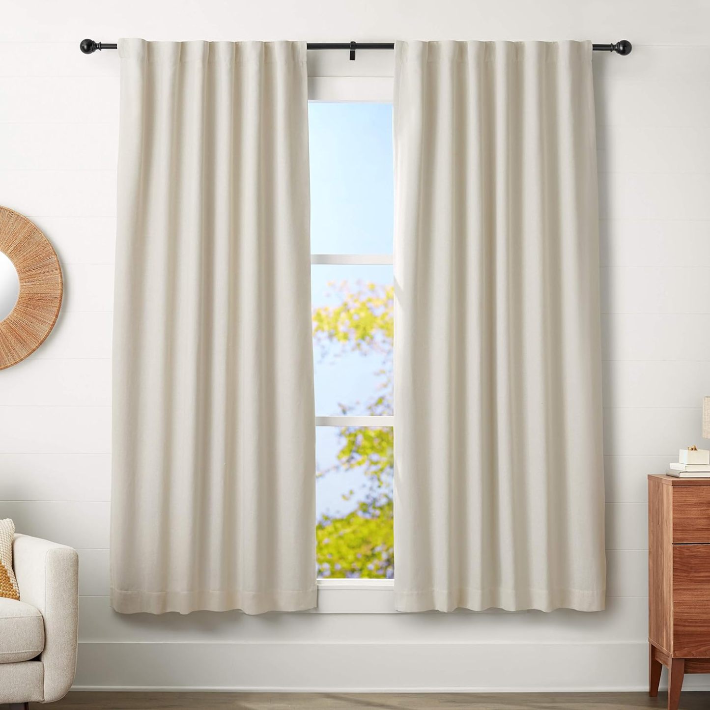 2.5cm Curtain Rod with Round Finials - 1-Pack, 183cm -366cm, Black