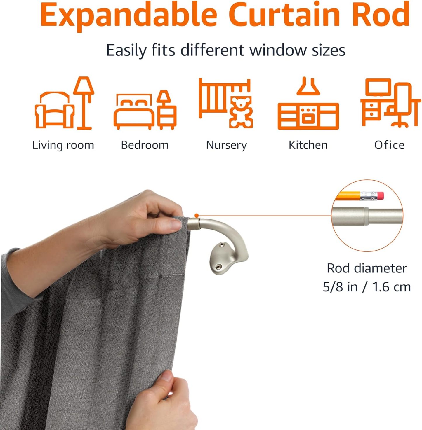 Adjustable Room Darkening Blackout Curtain Rod, 48" to 88", Nickel