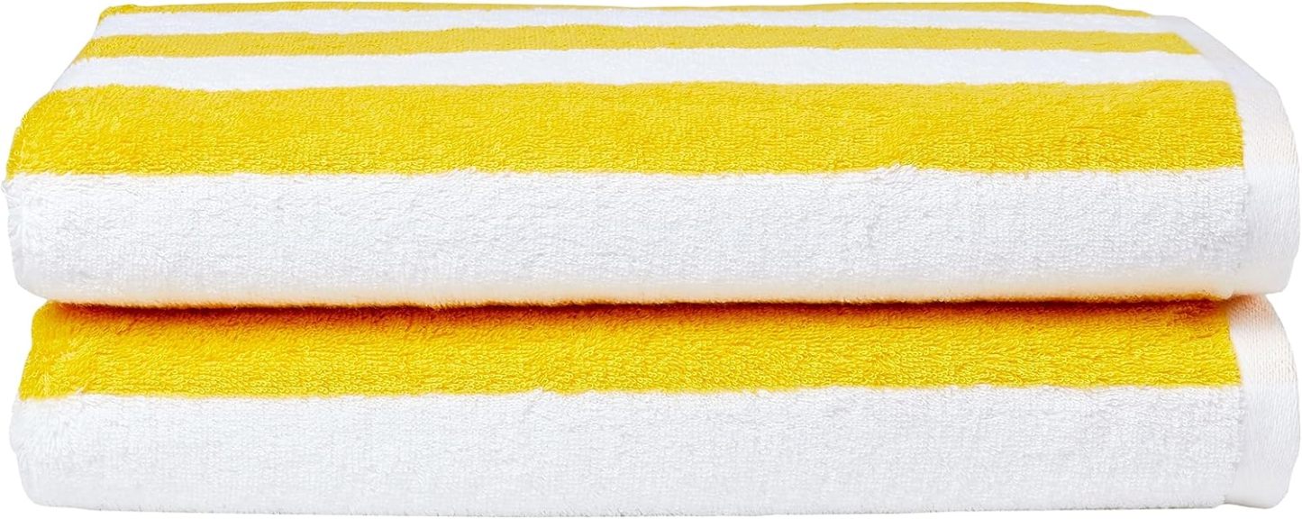 100% Cotton Terry Absorbent Cabana Stripe Pool & Beach Towel, Soft & Large, 2-Pack, Navy Blue, 30 in x 60 in