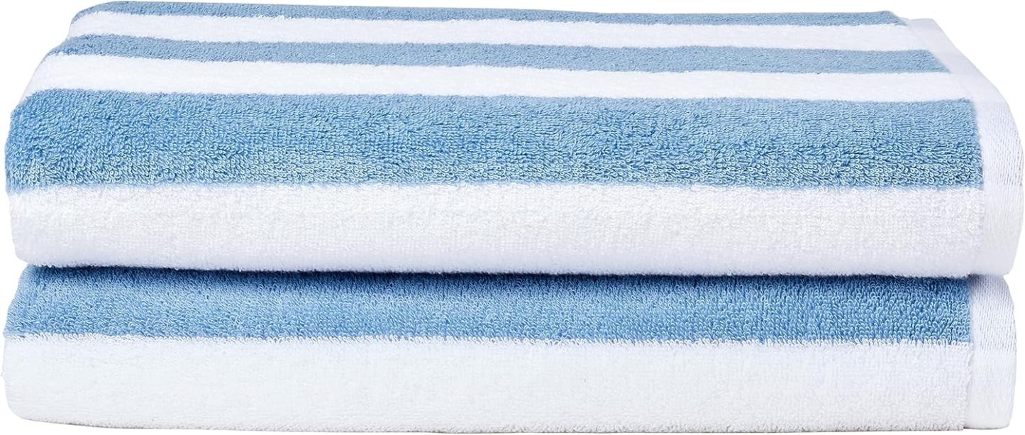 100% Cotton Terry Absorbent Cabana Stripe Pool & Beach Towel, Soft & Large, 2-Pack, Navy Blue, 30 in x 60 in