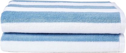 100% Cotton Terry Absorbent Cabana Stripe Pool & Beach Towel, Soft & Large, 2-Pack, Navy Blue, 30 in x 60 in