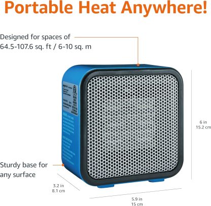Ceramic Space Heater, Mini Heater for Office Desk, Portable Tent Heater for Camping (Indoor Use), With Tip-Over Protection, Lightweight (1.4 LBS), Pink, 5.8"D x 3.4"W x 6"H