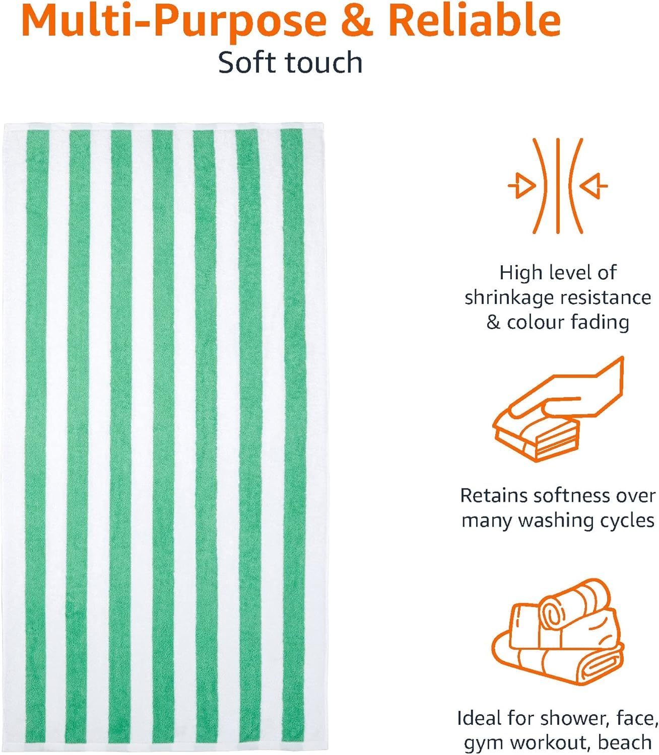 100% Cotton Terry Absorbent Cabana Stripe Pool & Beach Towel, Soft & Large, 2-Pack, Navy Blue, 30 in x 60 in
