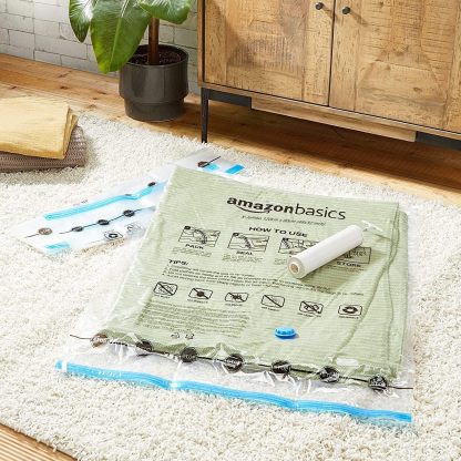 Vacuum Compression Space Saving Storage Bags with Hand Pump, Jumbo, Pack of 6, Clear