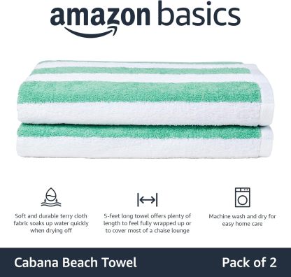 100% Cotton Terry Absorbent Cabana Stripe Pool & Beach Towel, Soft & Large, 2-Pack, Navy Blue, 30 in x 60 in