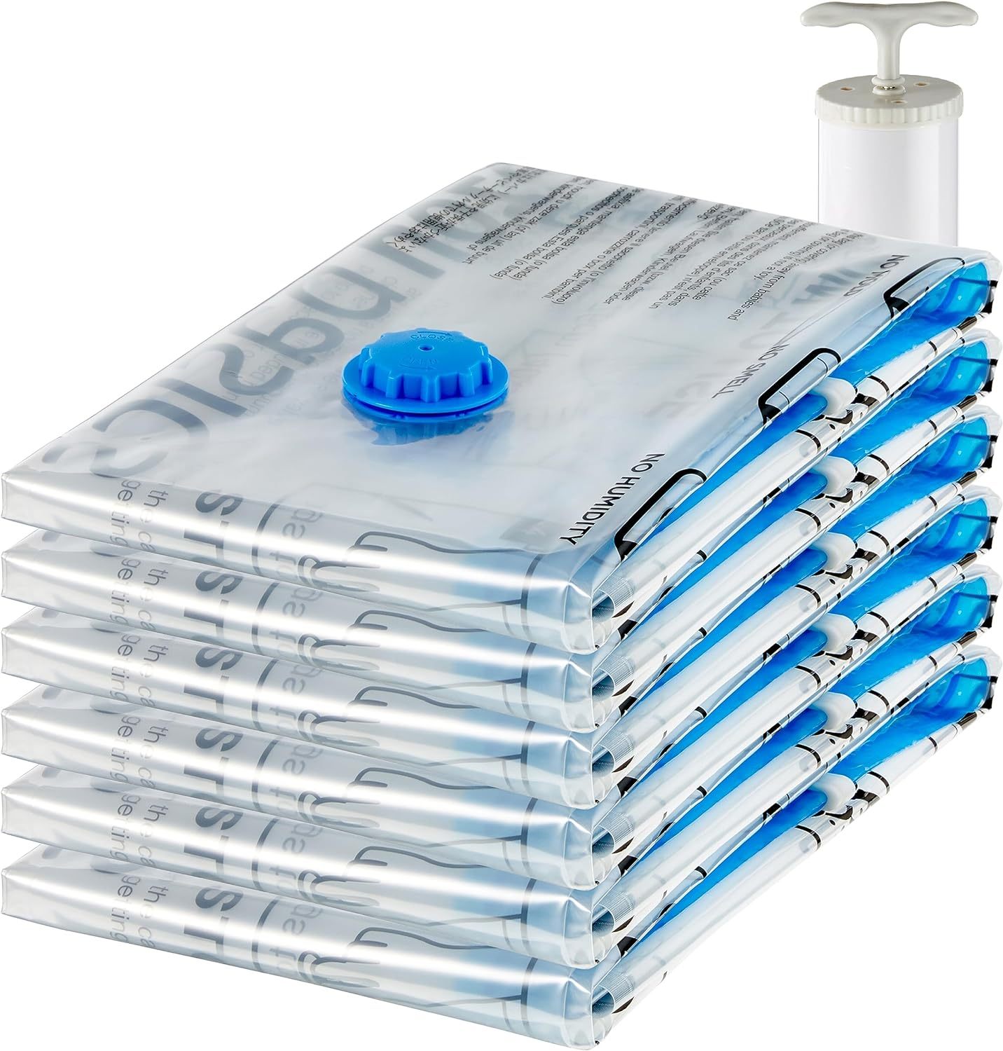 Vacuum Compression Space Saving Storage Bags with Hand Pump, Jumbo, Pack of 6, Clear