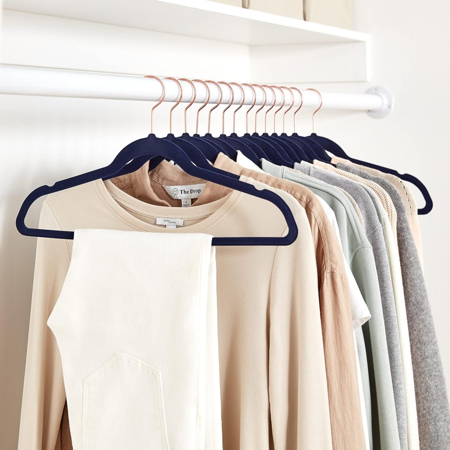 Velvet, Non-Slip Suit Clothes Hangers, Ivory/Rose Gold - Pack of 30