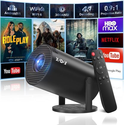 [2025 Upgraded & Android 11.0] Mini Projector Native 720P HD, Supports 4K 1080P, XGODY Gimbal 3 Portable Projector 12000 Lumen, WiFi 6, Bluetooth, Auto Keystone, Video Projector for Home Cinema