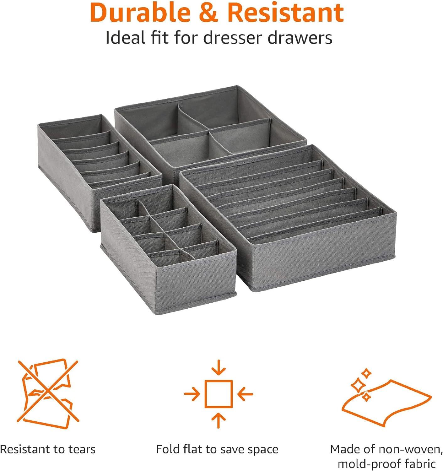Underwear Dresser Drawer Organizers, Pack of 2, Gray