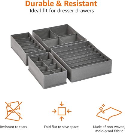 Underwear Dresser Drawer Organizers, Pack of 2, Gray