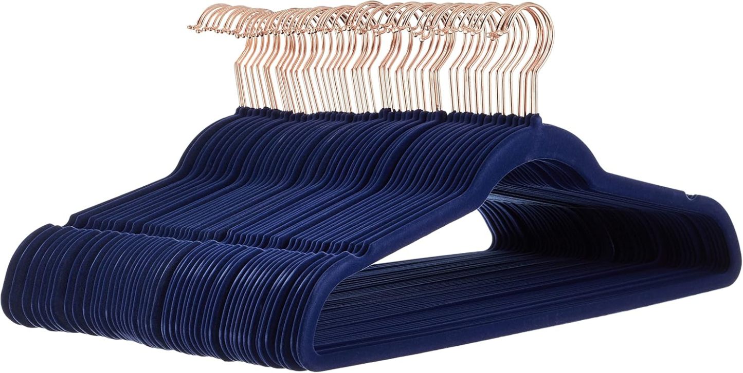 Velvet, Non-Slip Suit Clothes Hangers, Ivory/Rose Gold - Pack of 30